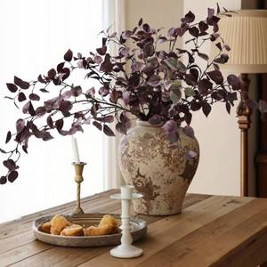 lot 2996 image: HyeFlora Artificial Fall Eucalyptus Leaves Stems 5 Pcs 32.7 Inch Burgundy