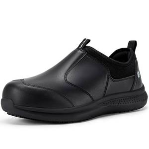 lot 5372 image: FitVille Mens Slip-On Composite Toe Safety Shoes Puncture Resistant Jet Black