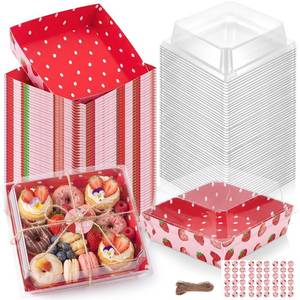 lot 5374 image: Domensi Strawberry Charcuterie Boxes with Clear Lids 50 Set 5.5 x 5.1 in