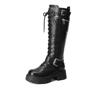 lot 5376 image: Dream Pairs Womens Knee High Combat Boots Platform Heel Black Size 7.5