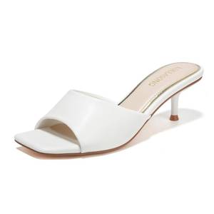 lot 5380 image: LULLASONG White Kitten Heel Sandals 2 Inch Heel Slip On Square Open Toe Women