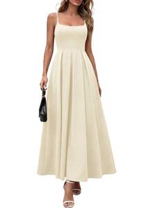lot 5382 image: PRETTYGARDEN Womens A-Line Ruffle Maxi Dress Beige X-Small