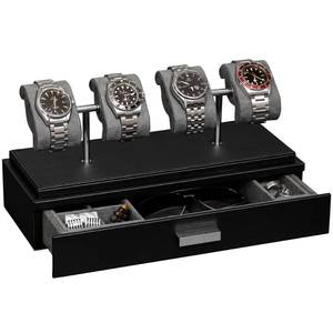 lot 5389 image: Rothwell Watch Display Case for 4 Watches, Leather, Acrylic Cover, BlackGrey
