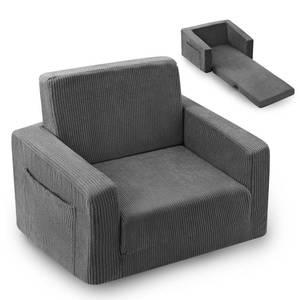 lot 5396 image: Jouha 2-in-1 Kids Chair and Couch Grey Corduroy