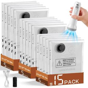 lot 5406 image: Vacuum Storage Bags 15 Pack with Air Pump, Assorted Sizes