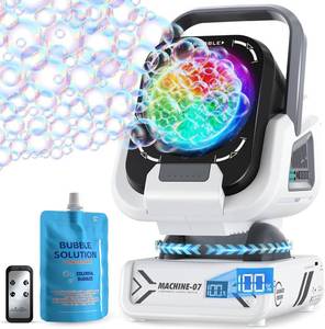 lot 5413 image: Kiskey Rechargeable Bubble Machine with Auto Rotation and Remote Control
