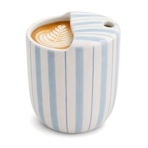 lot 5423 image: Ferrochef Ceramic Mug With Sip Hole 10 Oz Light Blue Striped