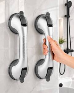 lot 5433 image: HACLIPPER Suction Shower Grab Bars 2-Pack Silver