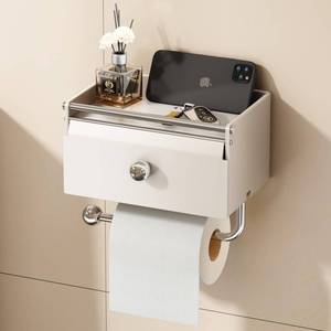 lot 6087 image: Voldra Toilet Paper Holder with Shelf and Wipes Dispenser, Matte White