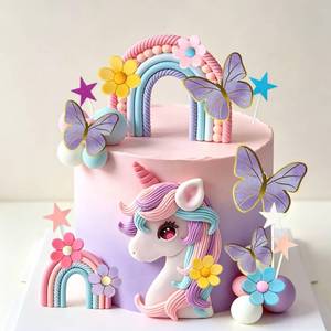 lot 6093 image: Bach and Boozy Unicorn Cake Topper Set Pastel Rainbow