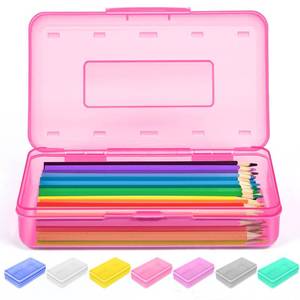 lot 6104 image: Sooez Clear Plastic Pencil Box with Stickers, 8.2 x 4.6 x 2.3 In, 1 Pack