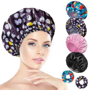 lot 6111 image: Happtiger Womens Shower Caps Set of 4 with 2 Satin Hair Scrunchies