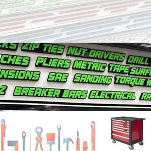 lot 6116 image: Magnetic Tool Box Labels 23 Pcs 3D Printed Green on Black