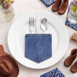 lot 6128 image: Mifoci 24 Pcs Blue Denim Cutlery Pockets Baby Shower Decoration