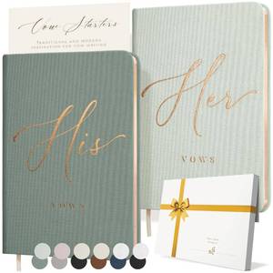 lot 6131 image: Artesori His and Hers Wedding Vow Books Set, 24 Pages, Sage & Mint