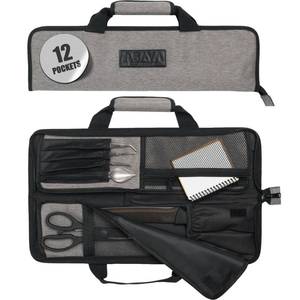 lot 6139 image: Asaya Chef Knife Roll Bag 12-Pocket Grey