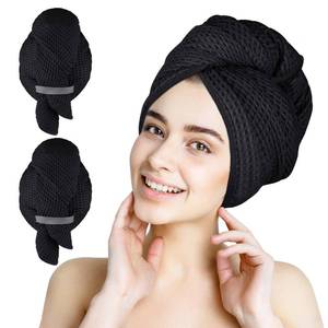 lot 6142 image: HOMEXCEL 2PK Microfiber Hair Towel Waffle Weave 40 x 26.5 in