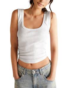 lot 6144 image: Springrain Womens Sleeveless Scoop Neck Ribbed Tank Top White Size S