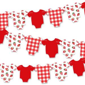 lot 6151 image: FYSUIMU Strawberry Baby Shower Banner Red Plaid Onesie Hanging Garland 18 Pcs