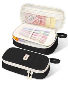lot 6172 image: SUNEE Pencil Case Pen Pouch with Zipper Black 9 x 4.5 x 2.5 Inch