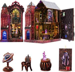 lot 7851 image: SLBIWANGG Magic Castle Bookshelf Insert Kit LED 3D Wooden Puzzle 368 Pcs