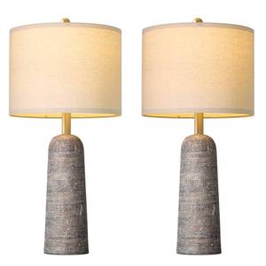 lot 7857 image: BOBOMOMO Modern Table Lamp Set of 2 Light Grey Resin 27.25 with Linen Shades