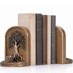 lot 7862 image: QIANLING Antique Bronze Tree of Life Bookends Set of 2 Non-Skid Resin