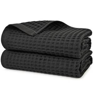 lot 7863 image: Jacquotha Waffle Cotton Bath Towels 2-Piece Dark Grey 31x62 Inches