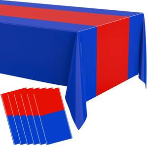 lot 7866 image: Oudain Disposable Plastic Tablecloth 54 x 108 Inch 3 Pack Blue Red