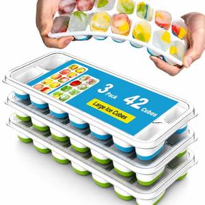 lot 7867 image: DclobTop 3 Pack Ice Cube Trays with Lid, 1.2 Cubes, Silicone Bottom