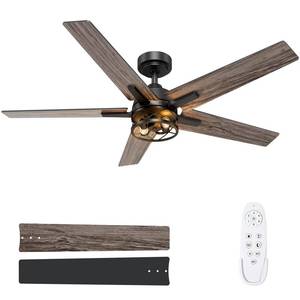 lot 7870 image: SODSEA 52 Inch Black Caged Ceiling Fan with Lights and Remote