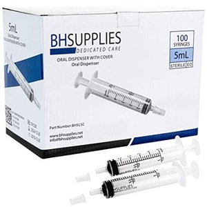 lot 7878 image: BH Supplies 5ml Oral Dispenser Syringe with Cover, 100 Pack, BH5LSC
