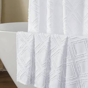 lot 7890 image: OWENIE White Shower Curtain Set Jacquard Geometric 72x72 with 12 Hooks