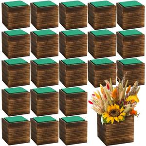 lot 7897 image: Dandat 24 Piece Wood Planter Box Set with Plastic Liners and Foam Blocks, Brown