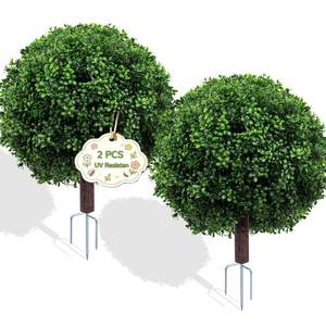 lot 7904 image: Griine Artificial Boxwood Topiary Ball Trees 27.5 Inch 2 Pack Outdoor