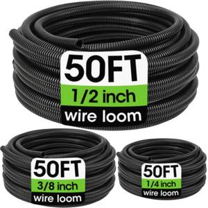 lot 7932 image: YesBes Split Wire Loom Tubing 14, 38, 12 x 50 FT Black