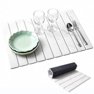 lot 7933 image: VYRASSIUM Diatomaceous Earth Stone Dish Drying Mat 24 x 16 In White Marble
