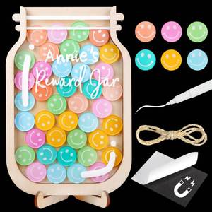 lot 8004 image: Vinatimes Magnetic Reward Jar 6 Wood 18 Tokens Smiley Face RWJ-03-SMILEY-S