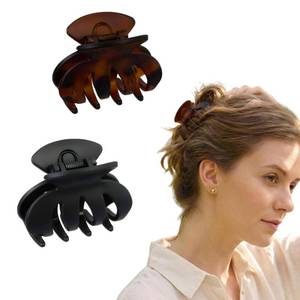 lot 8256 image: minihope Claw Hair Clips Medium Matte Fog Tortoiseshell & Black 2-Pack