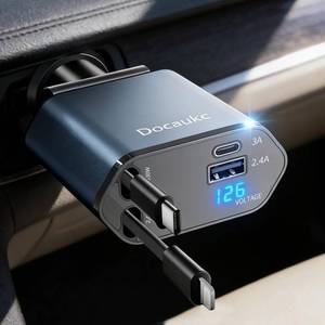 lot 8262 image: Docaukc Retractable Car Charger 4 in 1 USB-C PD 30W