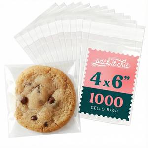 lot 8267 image: Pack It Chic Clear Cookie Bags 4x6 Self-Sealing Cellophane 1000 Pack