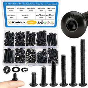 lot 8273 image: Kadrick M5 Hex Socket Button Head Screw Kit 280 Pcs 0.315-1.181 In