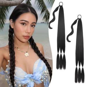 lot 8275 image: Braided Ponytail Extension 26 Inch Black Wrap Around 2 Pcs