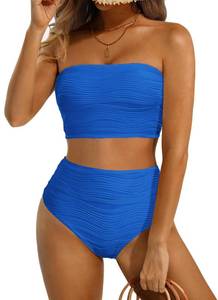 lot 8291 image: Talisea Womens High Waisted Bandeau Bikini Set Ribbed Two Piece Swimsuit, Size M