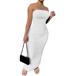 lot 8297 image: PINSV Women Maxi Strapless Bodycon Tube Dress White Size M