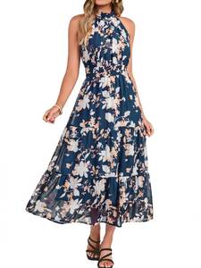 lot 8304 image: Simplee Womens Halter Maxi Dress Floral Grey Blue Medium 2026
