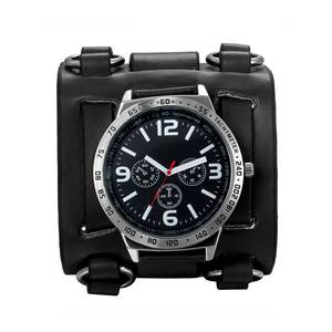 lot 8310 image: Lancardo Mens Steampunk Genuine Leather Cuff Quartz Wrist Watch Black Dial