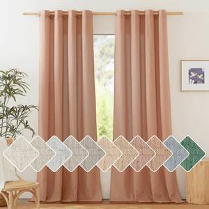 lot 8326 image: NICETOWN Linen Blend Grommet Curtain Panels 55 x 96 Inch Terracotta Pair
