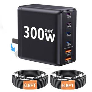 lot 8372 image: ROOEUSC 300W 6-Port USB C Laptop Charger with 2 USB-C Cables