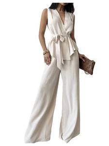 lot 8383 image: Verdusa Womens 2 Piece Tie Waist Wrap Vest Dress Pants Set Apricot Medium